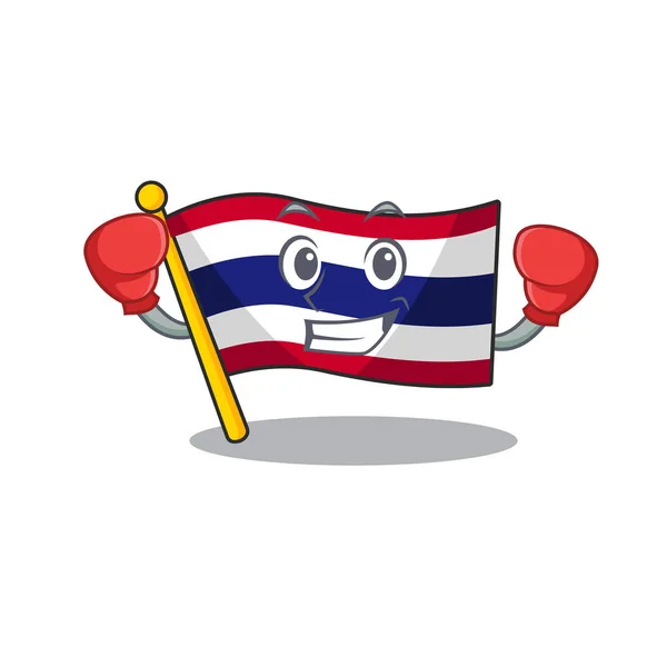 Boxing flag thailand cartoon on shaped mascot — Stock Vector