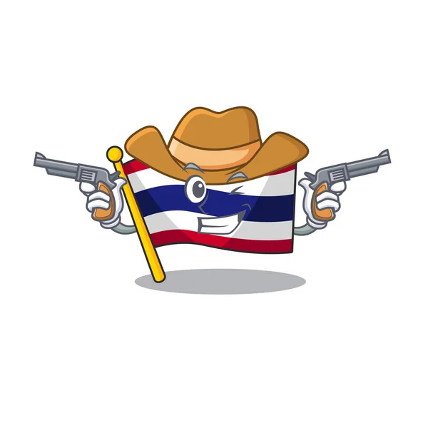 Ковбойский флаг Таиланд мультфильм на форме талисмана — стоковый вектор