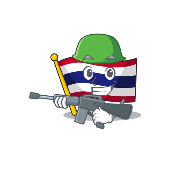 Esercito bandiera thailandese cartone animato sulla mascotte sagomata — Vettoriale Stock