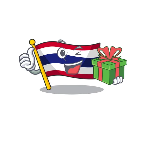 С подарком флаг Таиланда мультфильм хранится персонаж шкаф — стоковый вектор