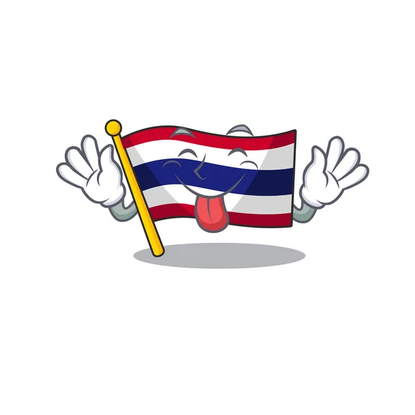 Langue hors drapeau thailand dessin animé est hissé sur le mât de personnage — Image vectorielle