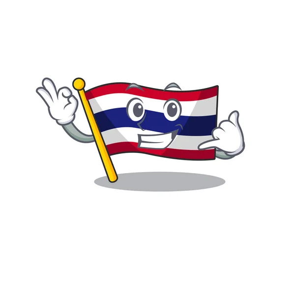 Ring mig flagga Thailand tecknad är hissade på Character Pole — Stock vektor