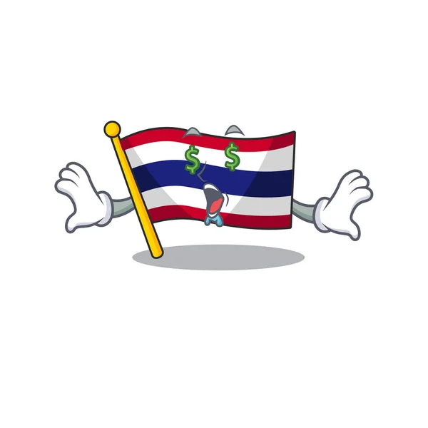 Pieniądze oko flaga Tajlandia kreskówka jest podnoszony na słup charakter — Wektor stockowy