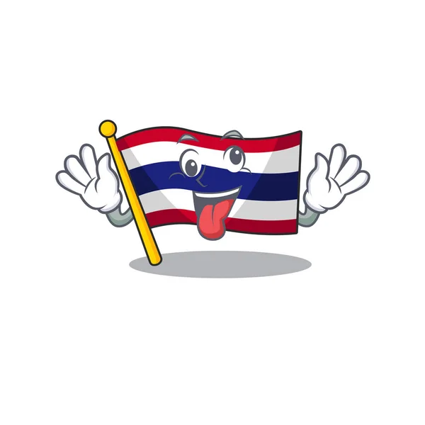 Crazy flag thailand cartoon is hoisted on character pole — Stock Vector
