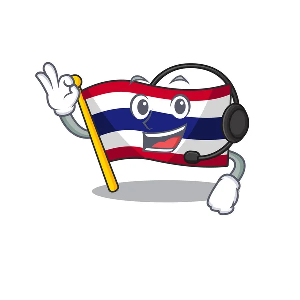With headphone flag thThailand cartoon is hoisted on character pole — стоковый вектор