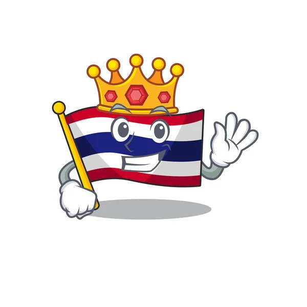 Königsfahne thailändischer Karikatur wird auf Charakterstange gehisst — Stockvektor