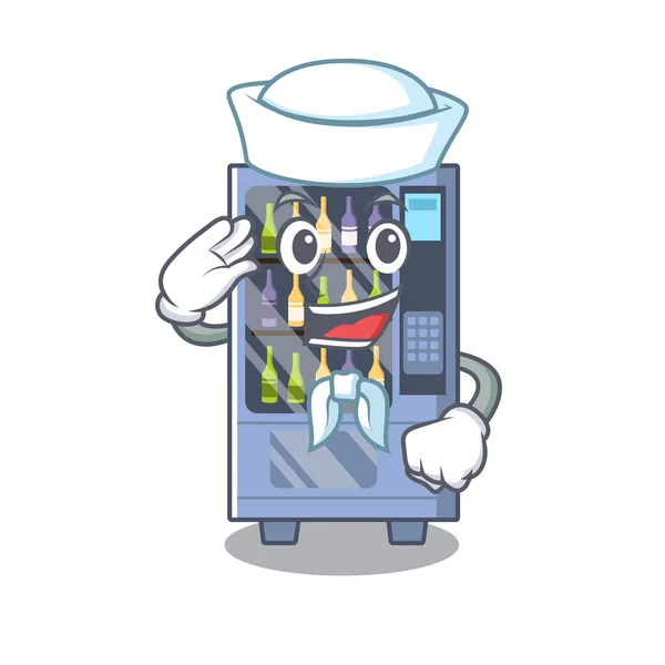 Marinheiro desenho animado máquina de venda automática de vinho na mesa de caráter — Vetor de Stock
