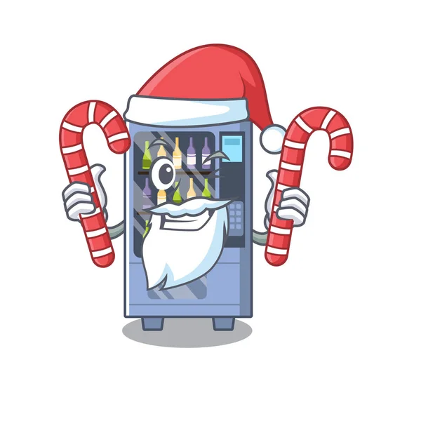 Santa avec distributeur automatique de vin de bonbons caractère en forme de mascotte — Image vectorielle