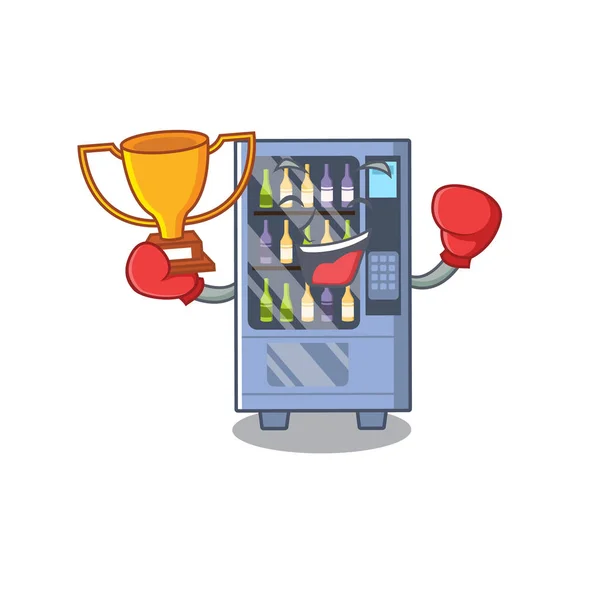 Boxen Sieger Wein Automat Maskottchen geformten Charakter — Stockvektor