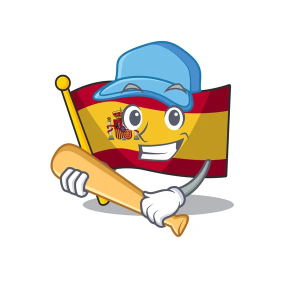 Jogando beisebol bandeiras de espanha personagem formado com desenhos animados — Vetor de Stock