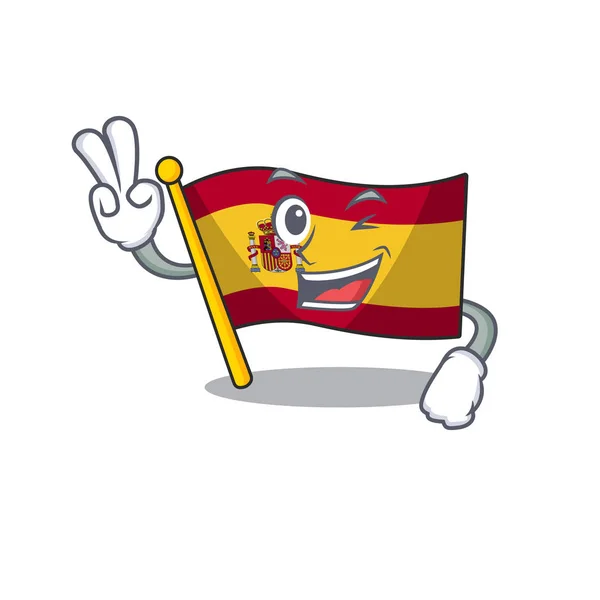 İki parmak karakter İspanya bayrağı karikatür çekmece saklanır — Stok Vektör