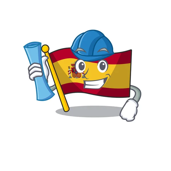 Arquitecto personaje bandera de España se almacena cajón de dibujos animados — Archivo Imágenes Vectoriales