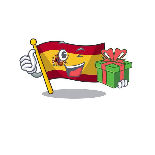 With gift flag spain isolated in the cartoon