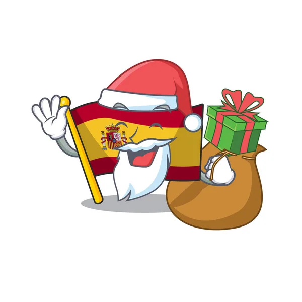 Père Noël avec drapeau cadeau espagne avec dans la forme de la mascotte — Image vectorielle
