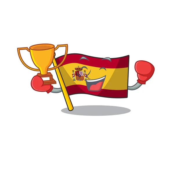 Boks Zwycięzca flaga Hiszpanii z w kształcie maskotki — Wektor stockowy