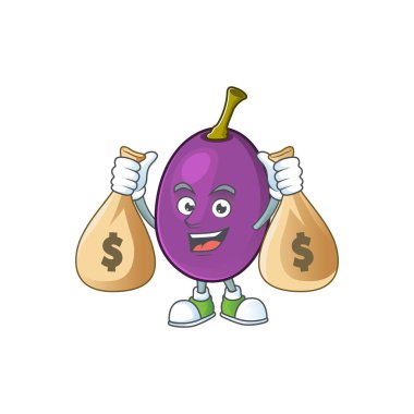 Beyaz arka plan üzerinde para çantası winne meyve çizgi film karakteri ile