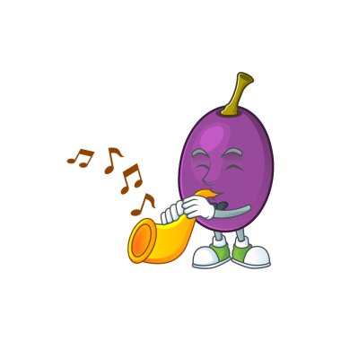 trompet winne meyve sevimli maskot karikatür tarzı ile