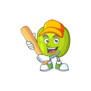Yeşil elma karakter maskotu beyzbol granny smith oynamak
