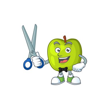 Yeşil elma karakter maskotu berber büyükanne smith