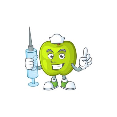 Maskot ile Hemşire karakter büyükanne smith yeşil elma