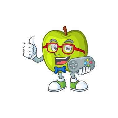 Oyuncu granny smith yeşil elma karikatür maskotu
