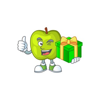 Hediye granny smith yeşil elma karikatür maskotu ile