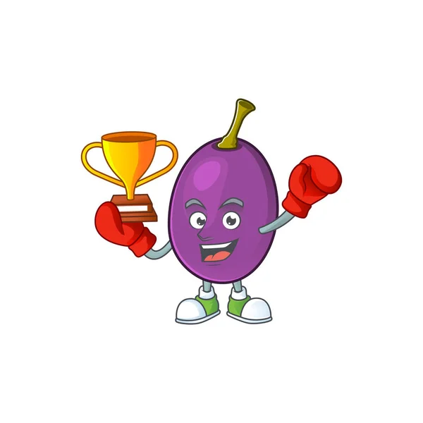 Tinju pemenang lezat winne buah dalam kartun karakter - Stok Vektor