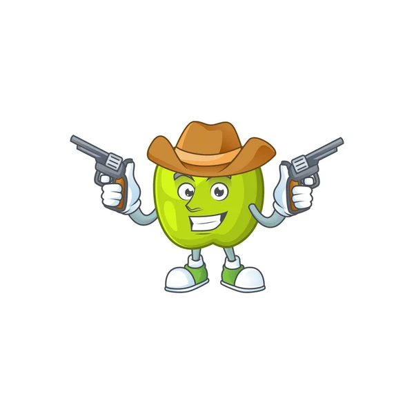 Cowboy vovó smith em um mascote de caráter maçã verde —  Vetores de Stock