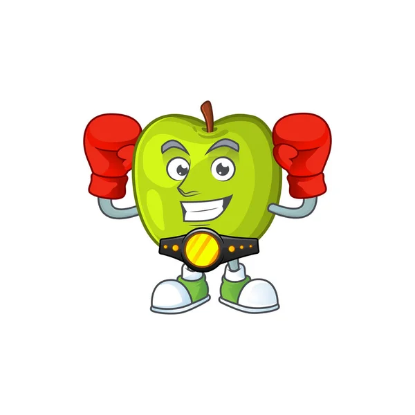 Boxing granny smith in a green apple character mascot — Stock Vector