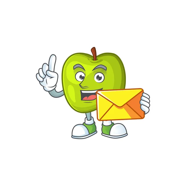 Mit Umschlag Charakter Oma Schmied grüner Apfel mit Maskottchen — Stockvektor