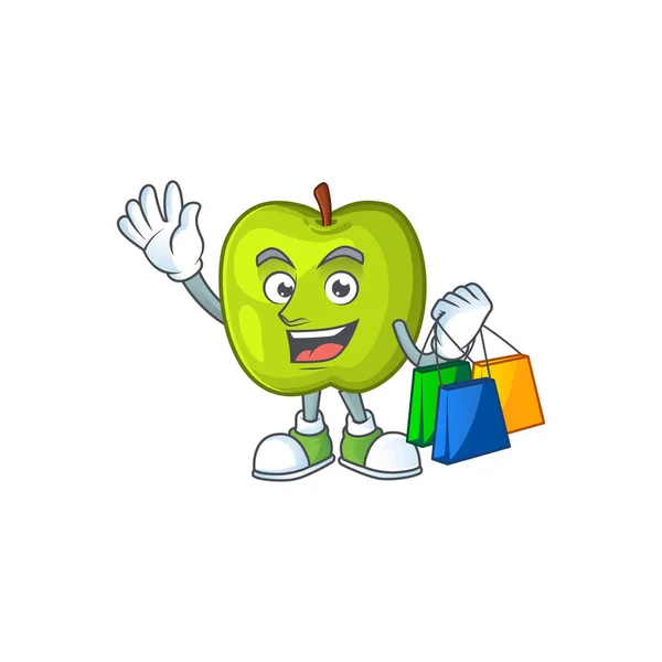 Caráter de compras vovó ferreiro maçã verde com mascote — Vetor de Stock