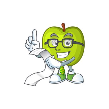 Menü granny smith yeşil elma karikatür maskotu ile