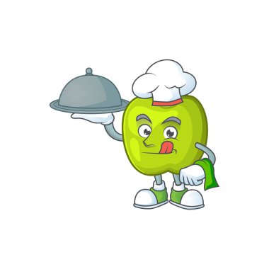 Gıda granny smith yeşil elma karikatür maskotu ile Şef
