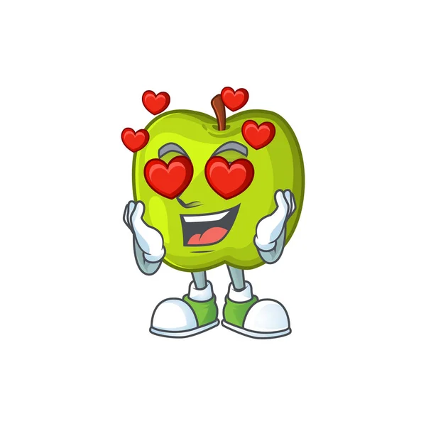 In liefde Granny Smith groene Apple cartoon mascotte — Stockvector