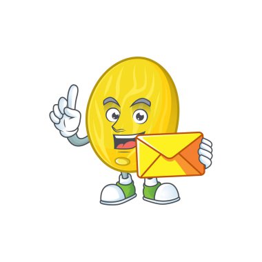 Beyaz arka planda zarf kavun çizgi film karakteri ile