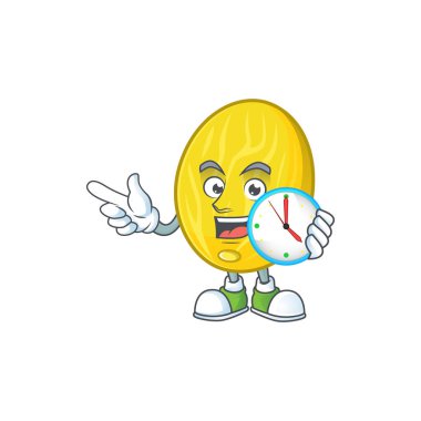 Beyaz arka planda saat kavun çizgi film karakteri ile