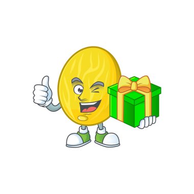 Maskot ile hediye meyve kavun çizgi film karakteri ile