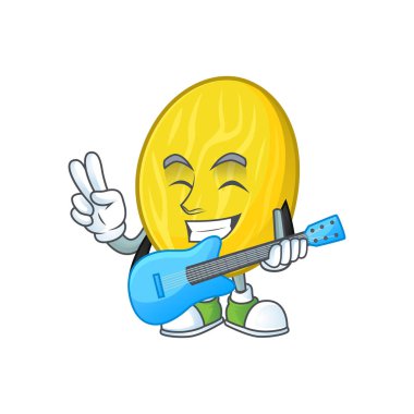 Maskot ile gitar meyve kavun çizgi film karakteri ile