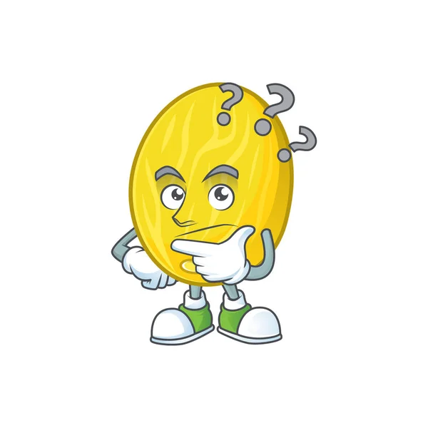 Memikirkan karakter kartun melon buah dengan maskot - Stok Vektor