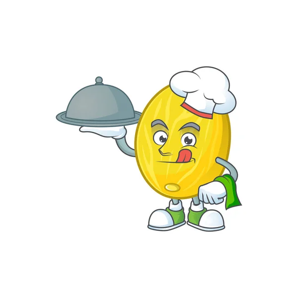 Chef com comida fruta melão personagem de desenho animado com mascote — Vetor de Stock