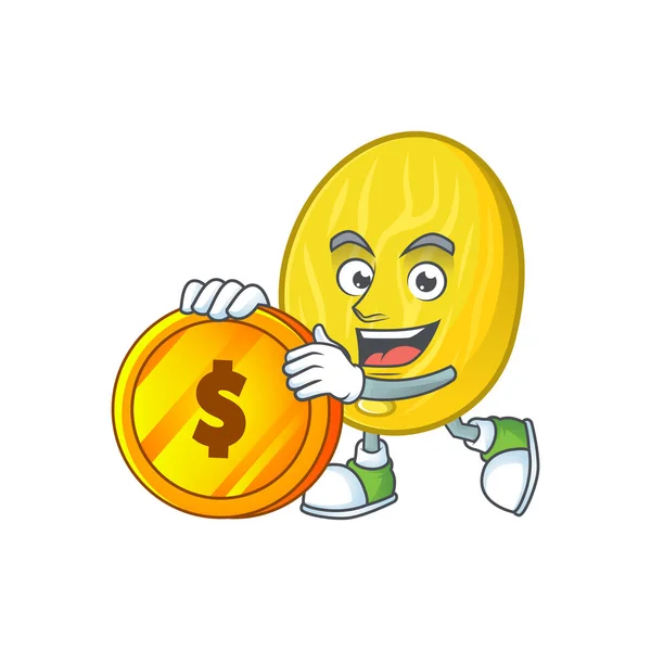 Trazer personagem de desenho animado de melão de moeda para mascote de saúde — Vetor de Stock