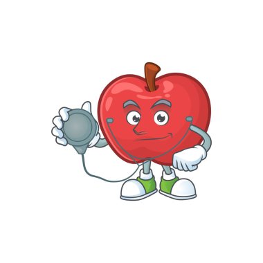 Doktor kırmızı elma karikatür maskotu, karakter sevimli