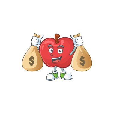 Para çantası kırmızı elma karikatür maskotu ile, karakter sevimli