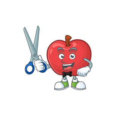 Berber kırmızı elma karikatür maskotu, karakter sevimli