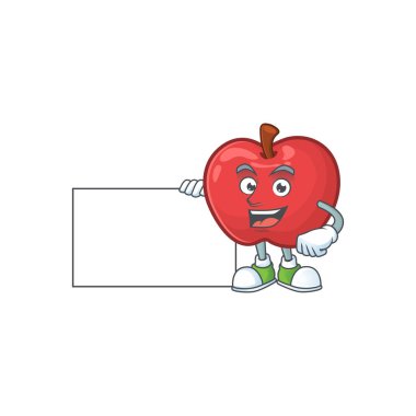 Tahta kırmızı elma karikatür maskotu ile Thumbs kadar, karakter sevimli