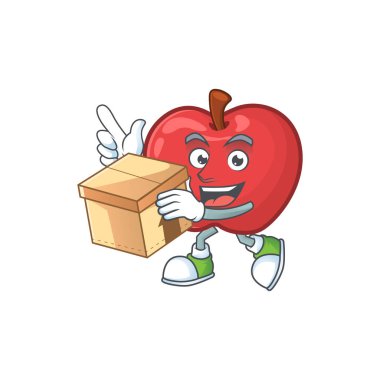 Sağlık tatlı için kutu elma meyve karakter maskot ile