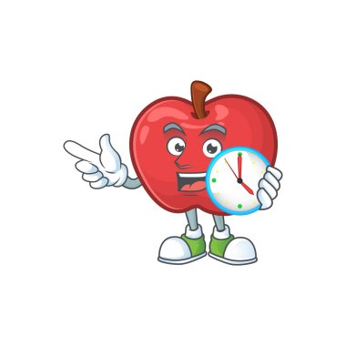 Sağlık tatlı için saat elma meyve karakter maskot ile