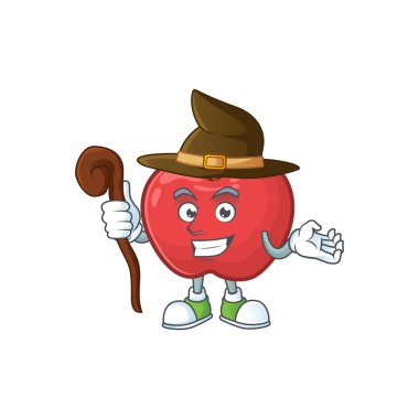 Vejetaryen karikatür için Cadı kırmızı elma komik karakter