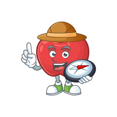 Vejetaryen karikatür için Explorer kırmızı elma komik karakter