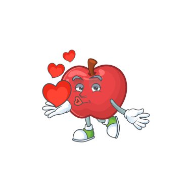 Vejetaryen karikatür için kalp kırmızı elma komik karakter ile